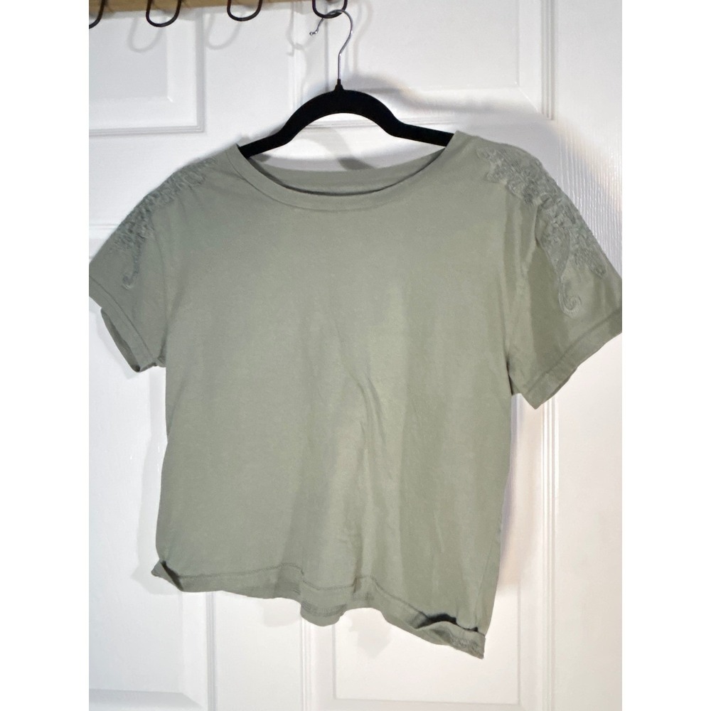 Hippie Laundry Women's Small T-Shirt Green Embroidered Short Sleeve Casual Top